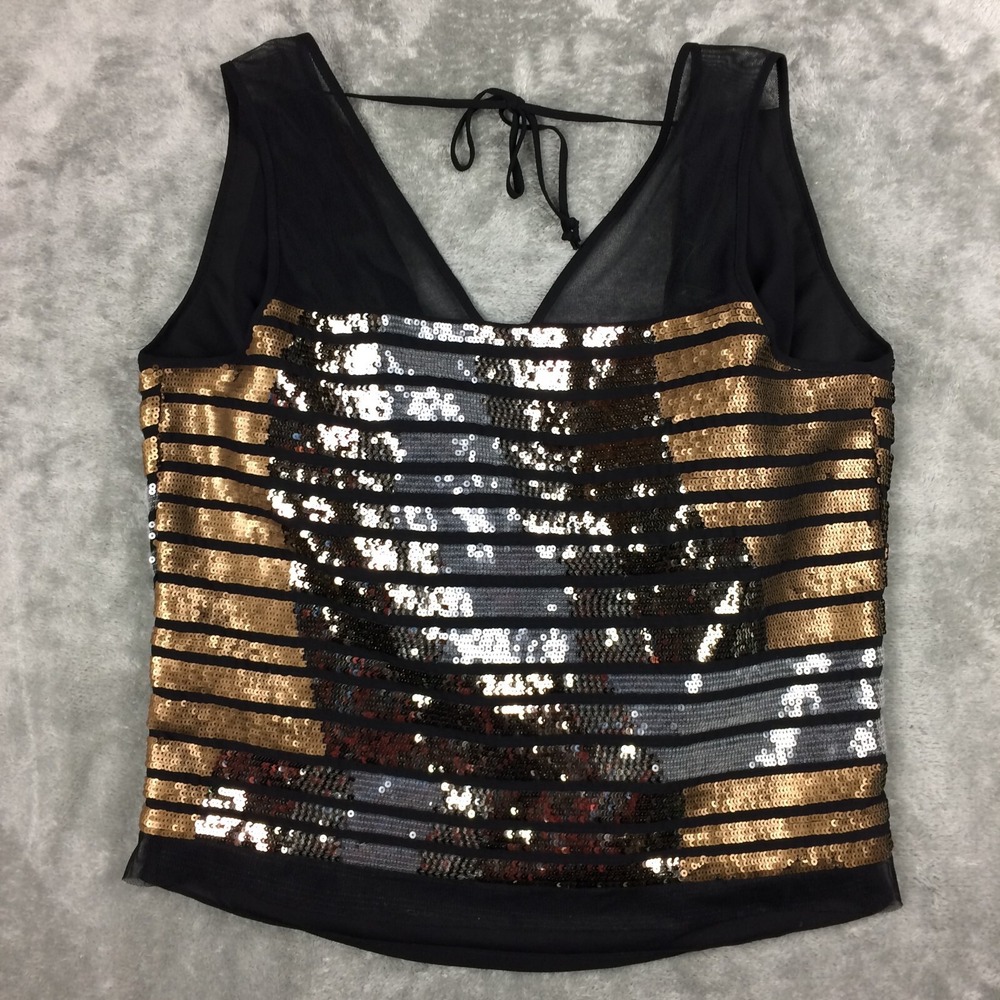 BCBG MAX AZRIA Tank‎ Top Womens Small Sheer Mesh Sequin Sparkle Holidays Party